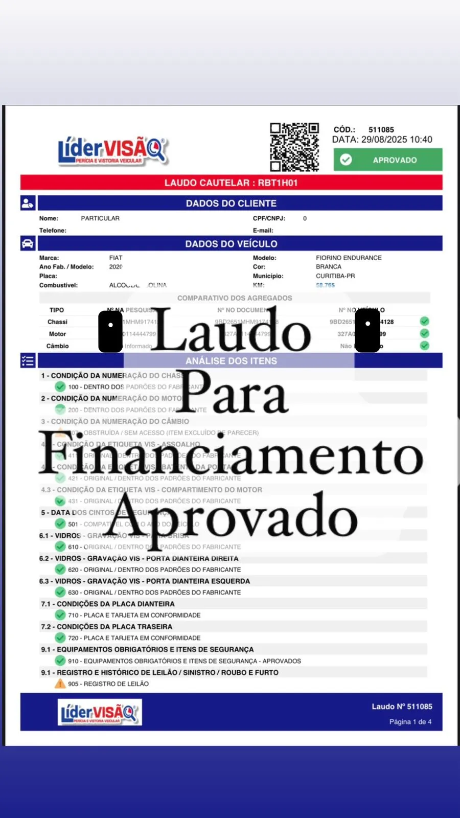 Laudo de vistoria para financiamento aprovado Lider Visão